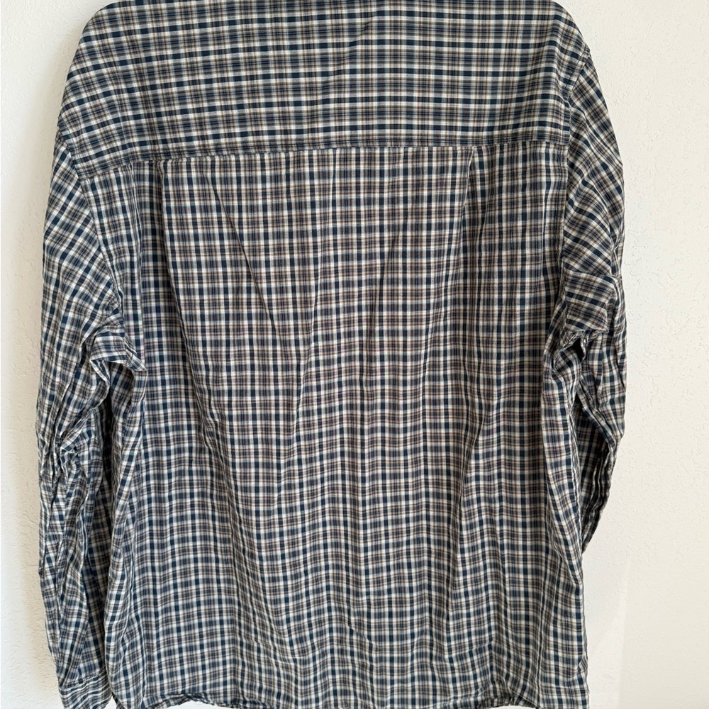 Men’s L Blue Woolrich Tartan Plaid Outdoor, Casual, Long Sleeve Button Up Shirt - Picture 6 of 6